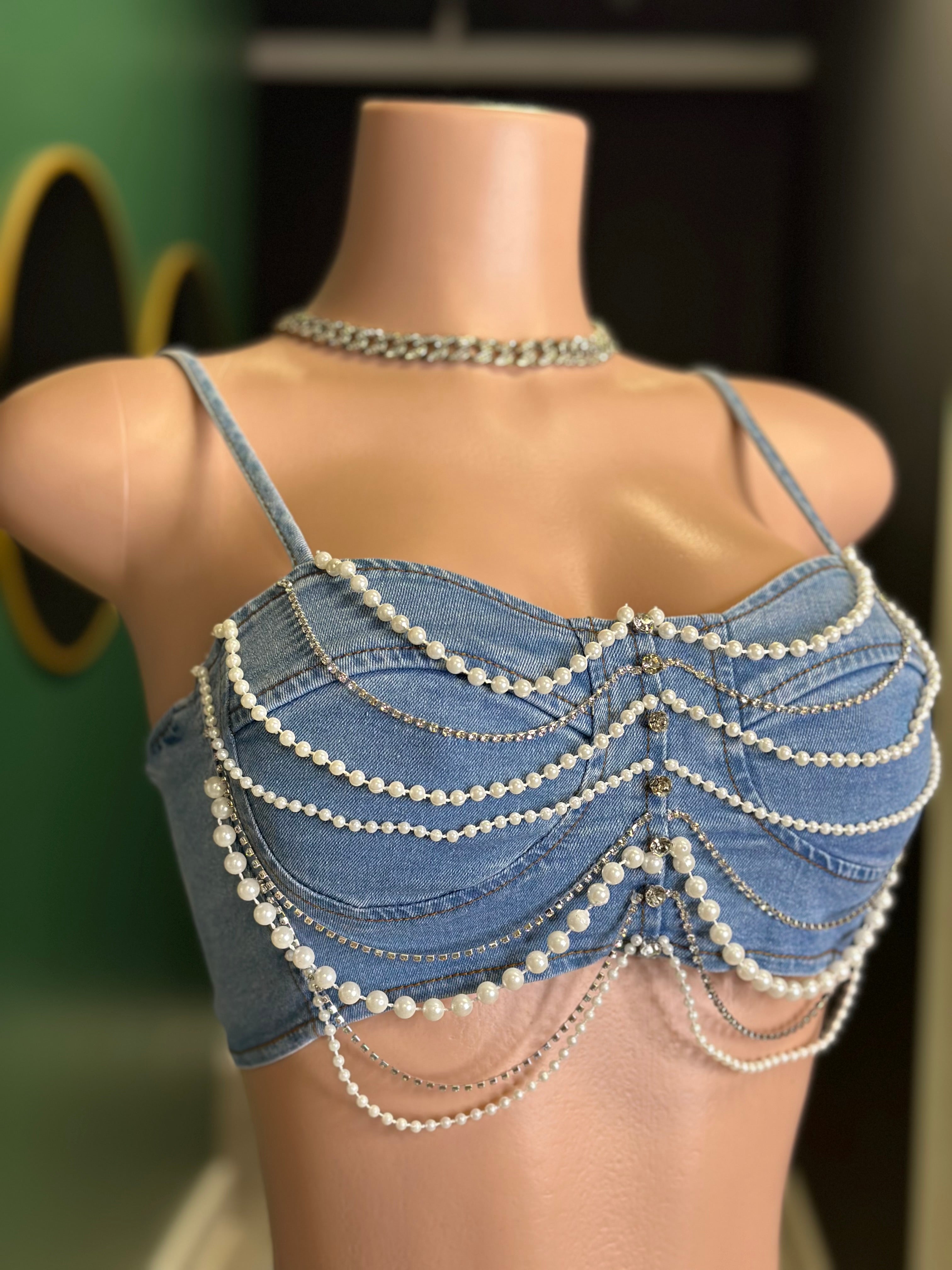 Sexy in Pearls Denim Shorts Set