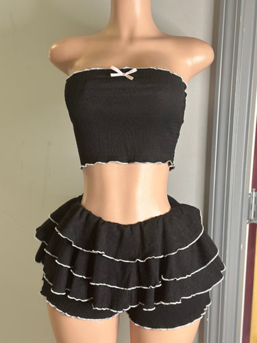 The Girly Girl Tube Top & Ruffle Shorts Set- Black