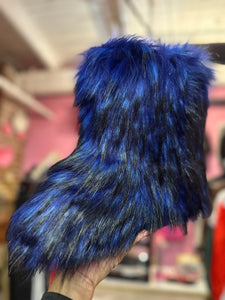 Wynter Fluffy Faux Fur Boots- Royal Blue Mix