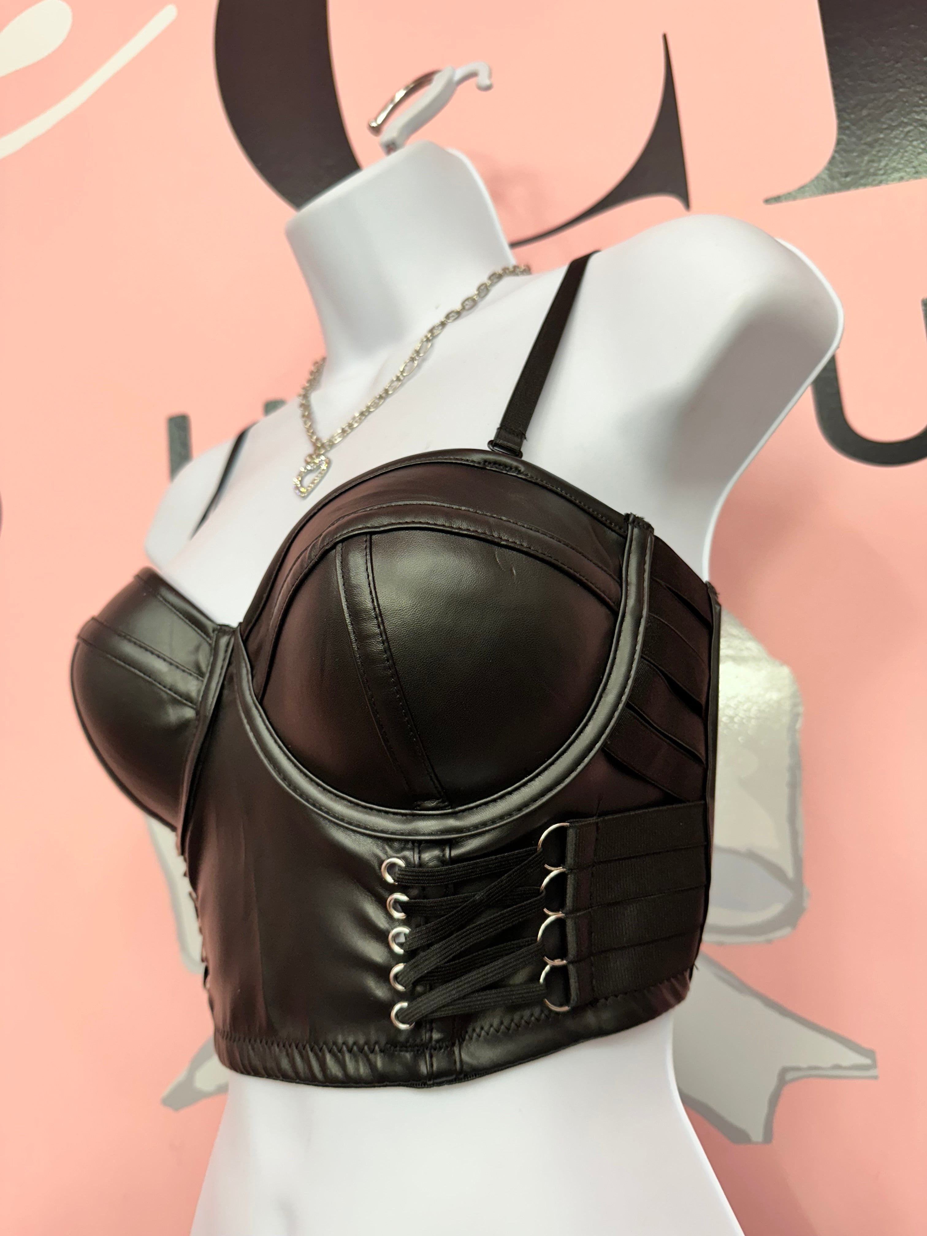 Midnight Vixen Faux Leather Push-Up Corset Top- Black