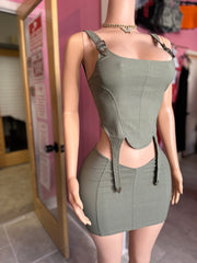 Serving Daily Corset Top & Skirt Set- Olive