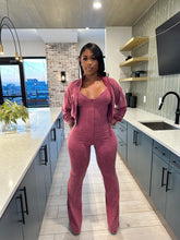 Washed Zip-Up Crop Jacket & Flare Jumpsuit Set- Sangria