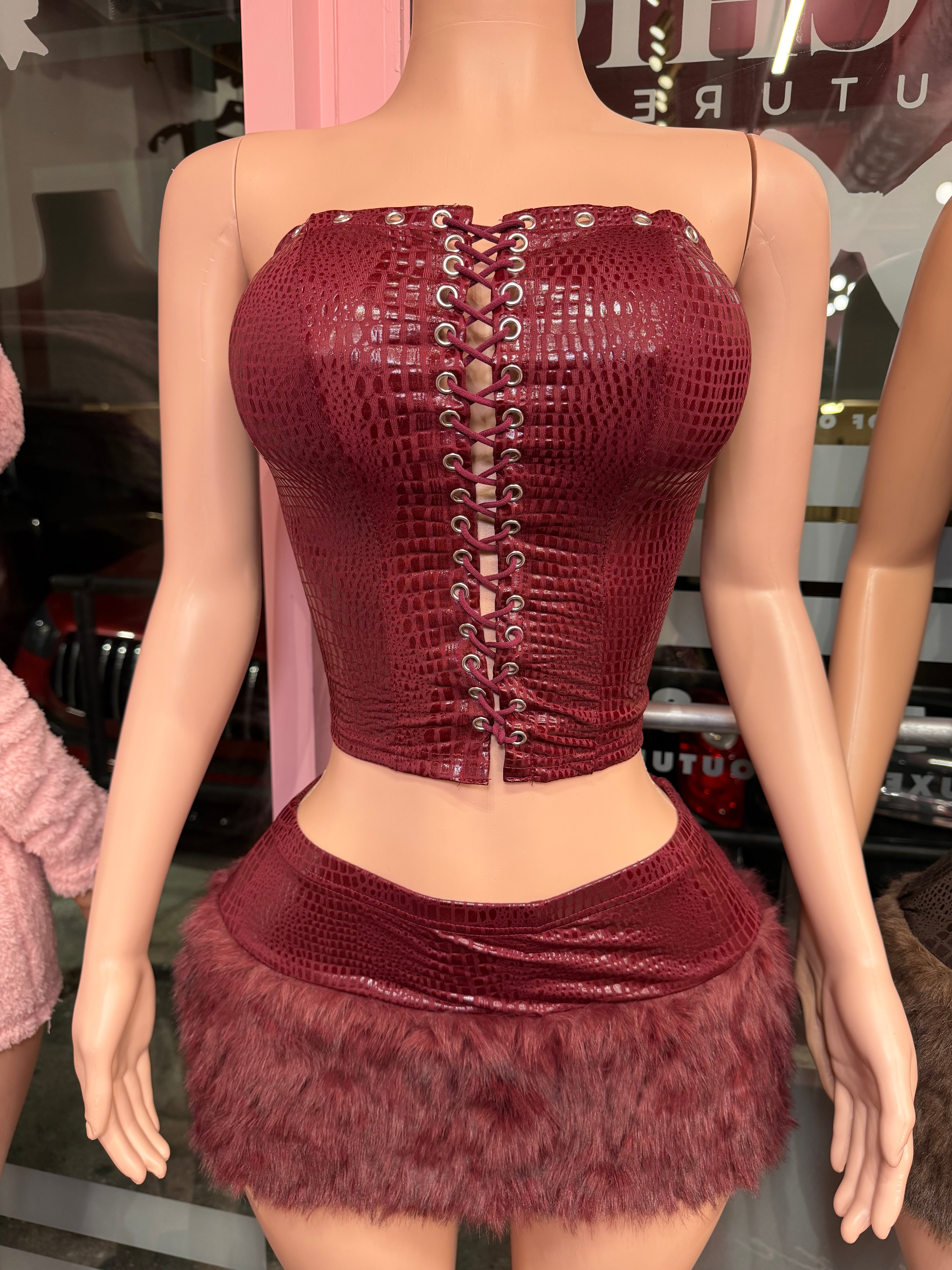 Rich Energy Corset & Fur Mini Skirt Set