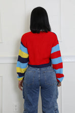 Colorful Knit Cropped Cardigan "W" Patch