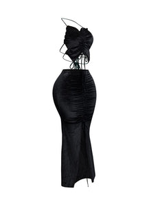 Everything I Want Velvet Maxi Skirt Set –Black