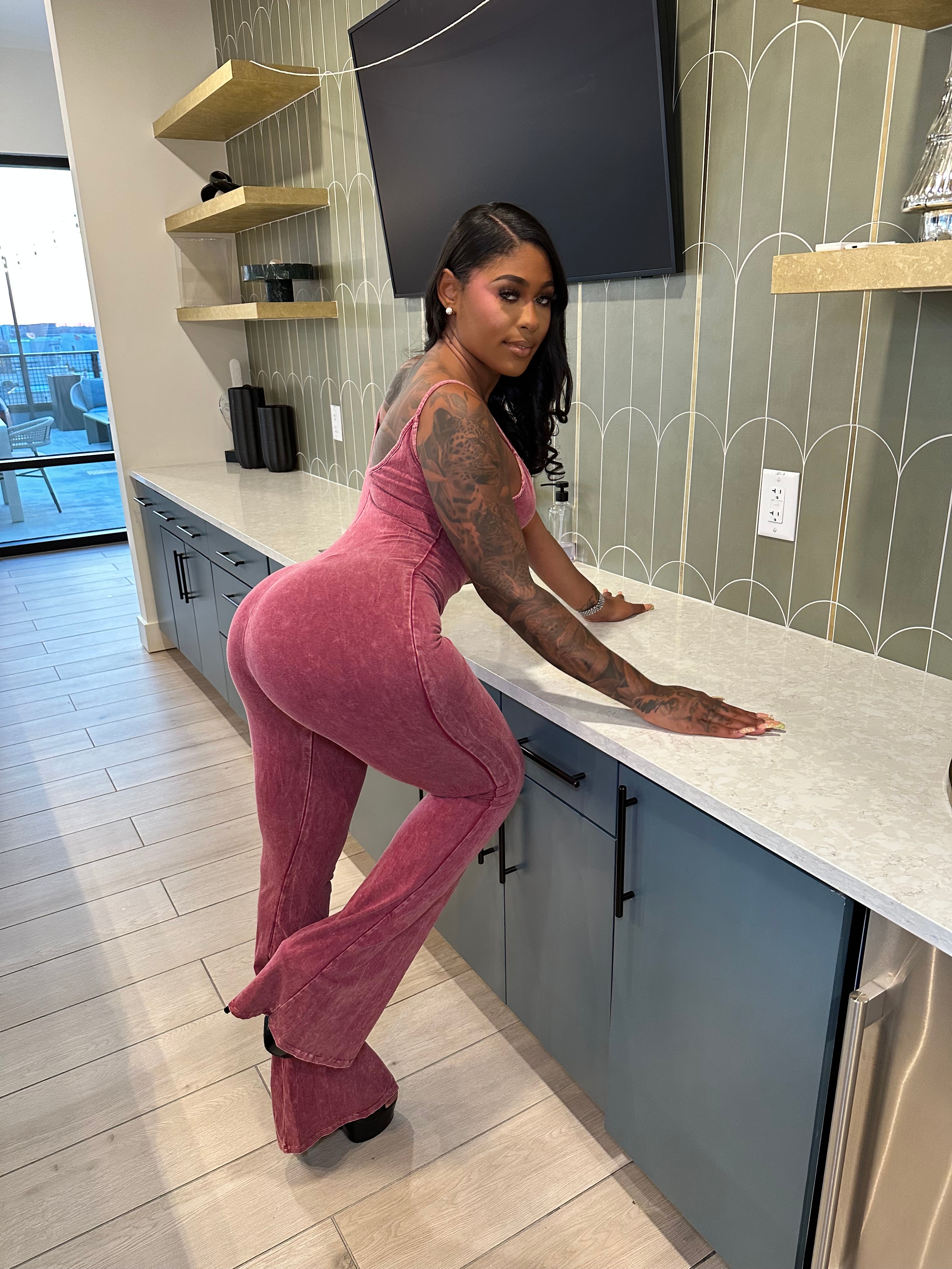 Washed Zip-Up Crop Jacket & Flare Jumpsuit Set- Sangria