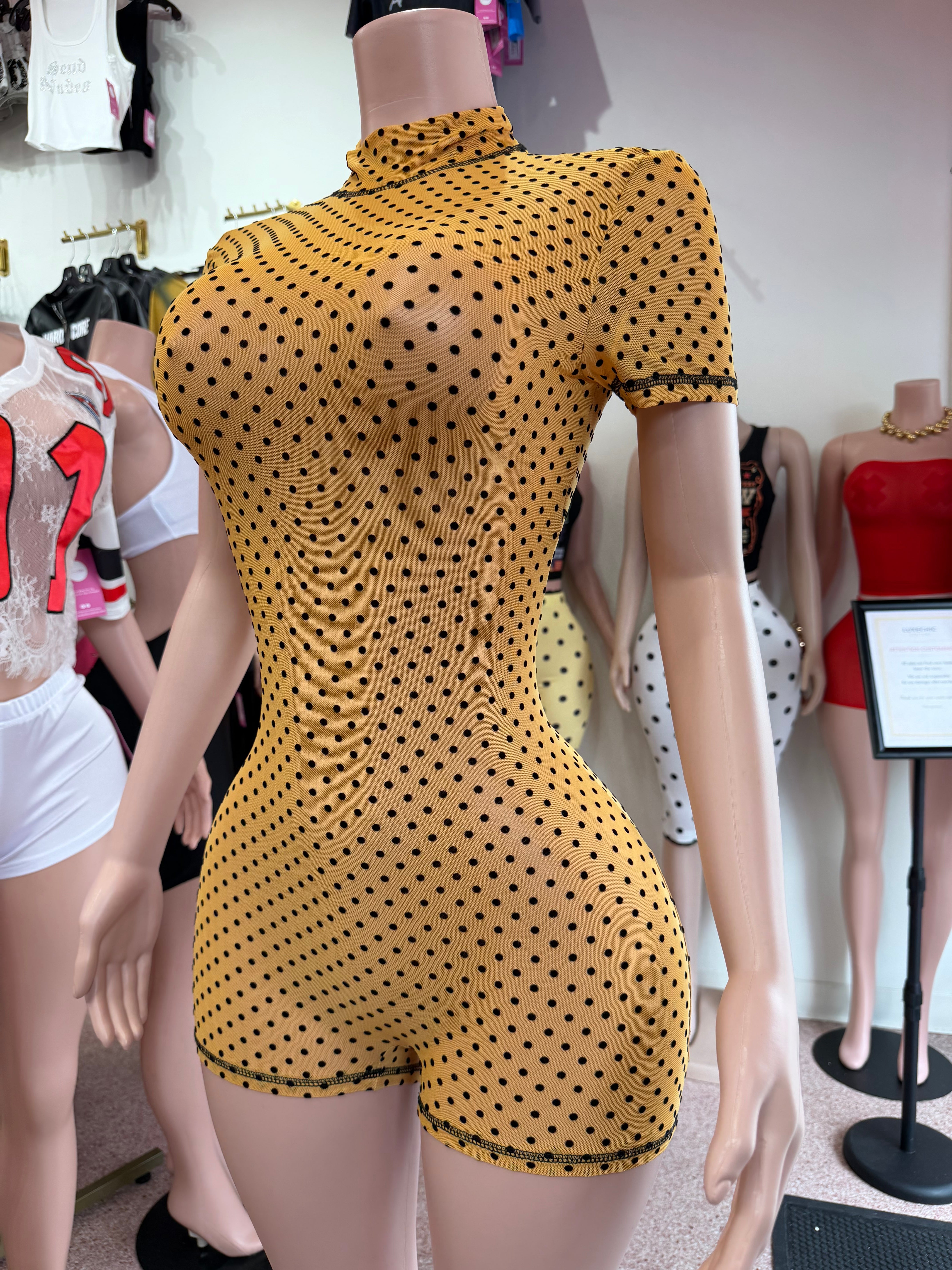 Spot Me Now Romper- Mustard
