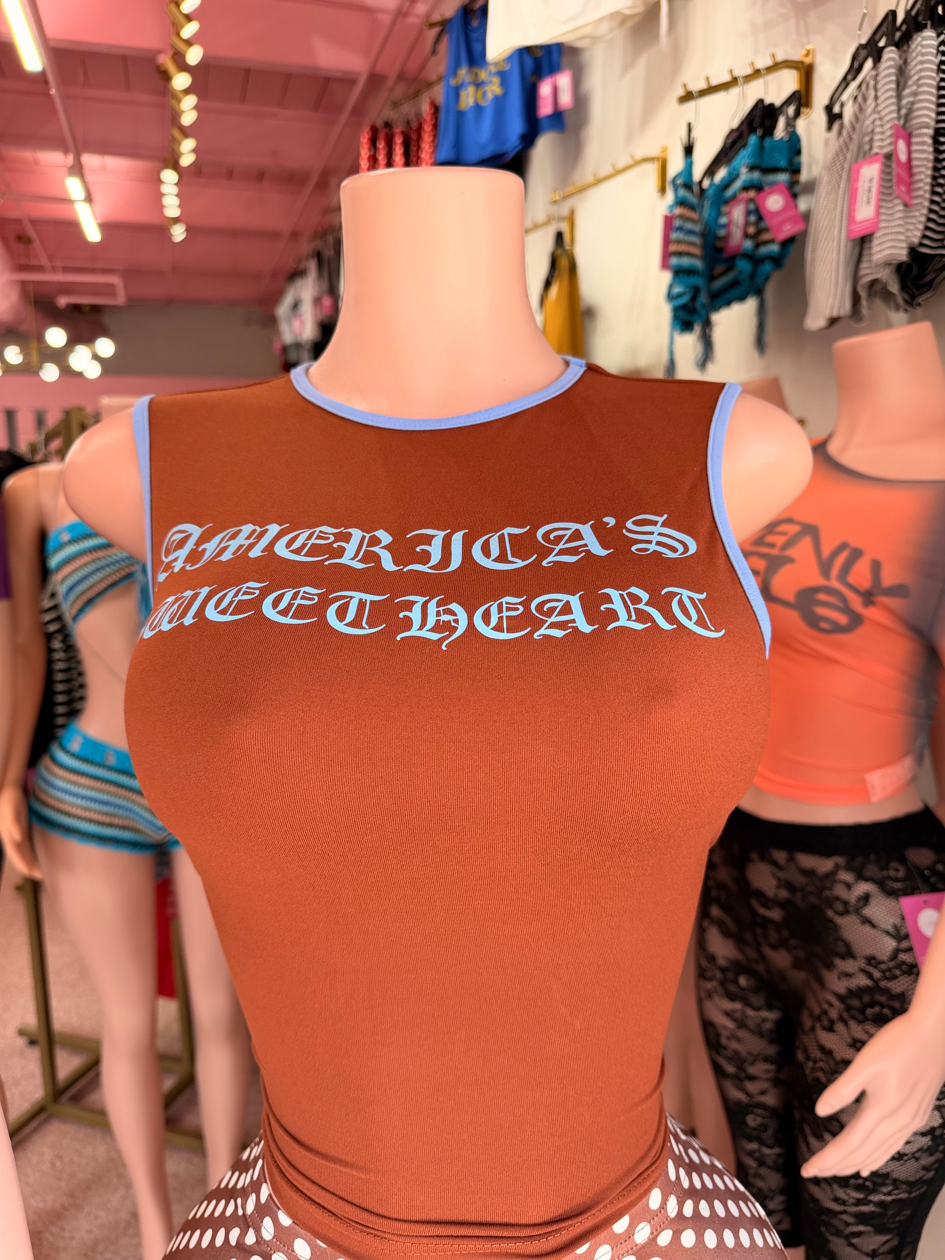Americas Sweetheart Top- Blue/Brown