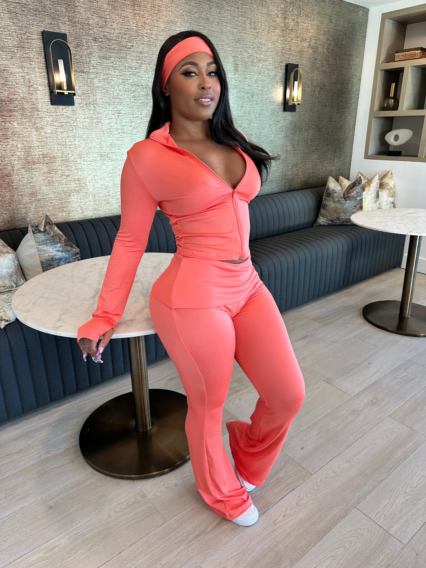 In Transit Set w/ Headband- Coral
