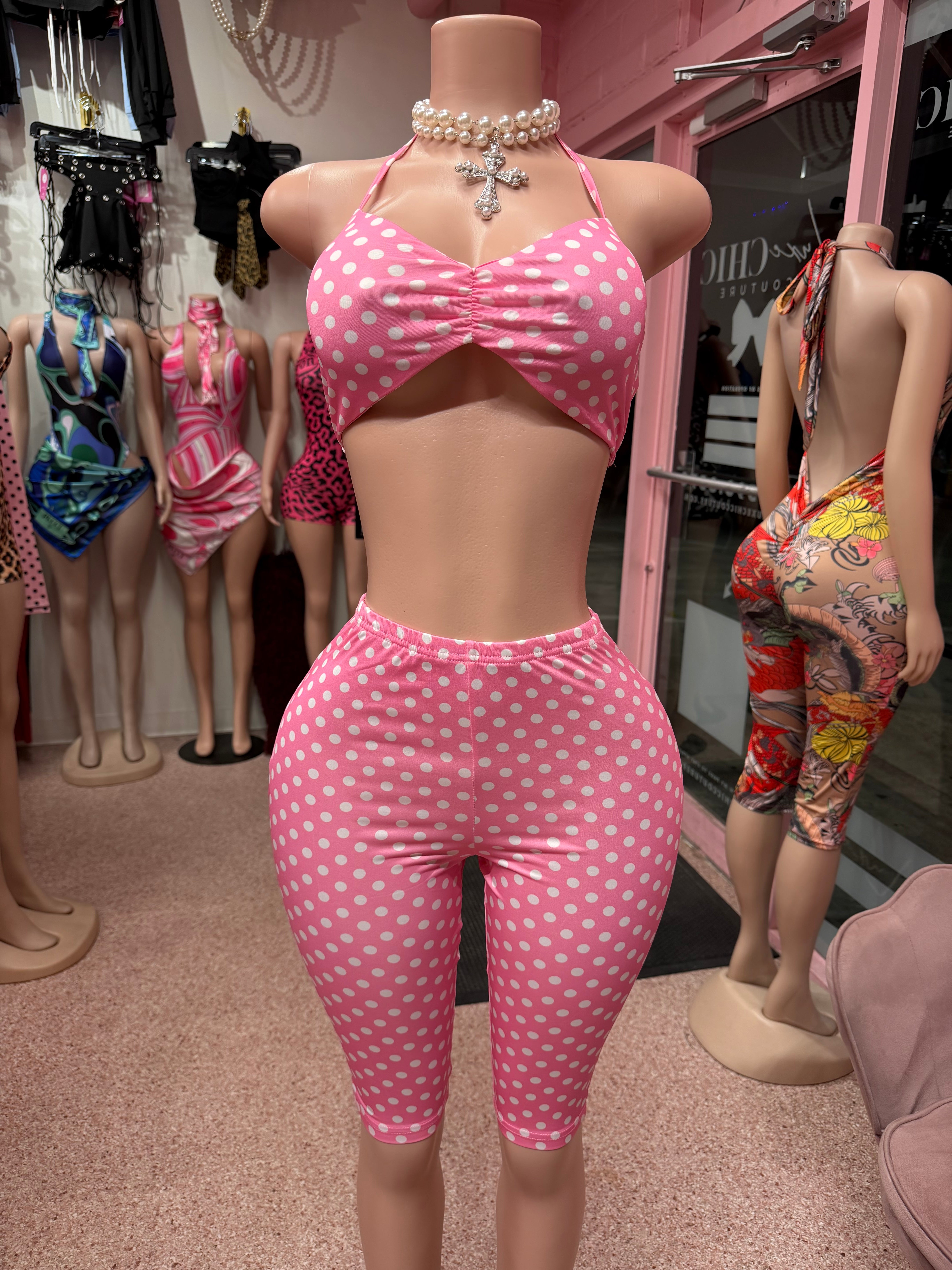 Pink Polka Doll Capri Set