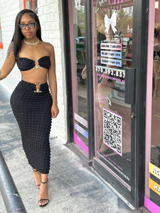 Popcorn Gold Trim Bandeau Top & Skirt Set- Black
