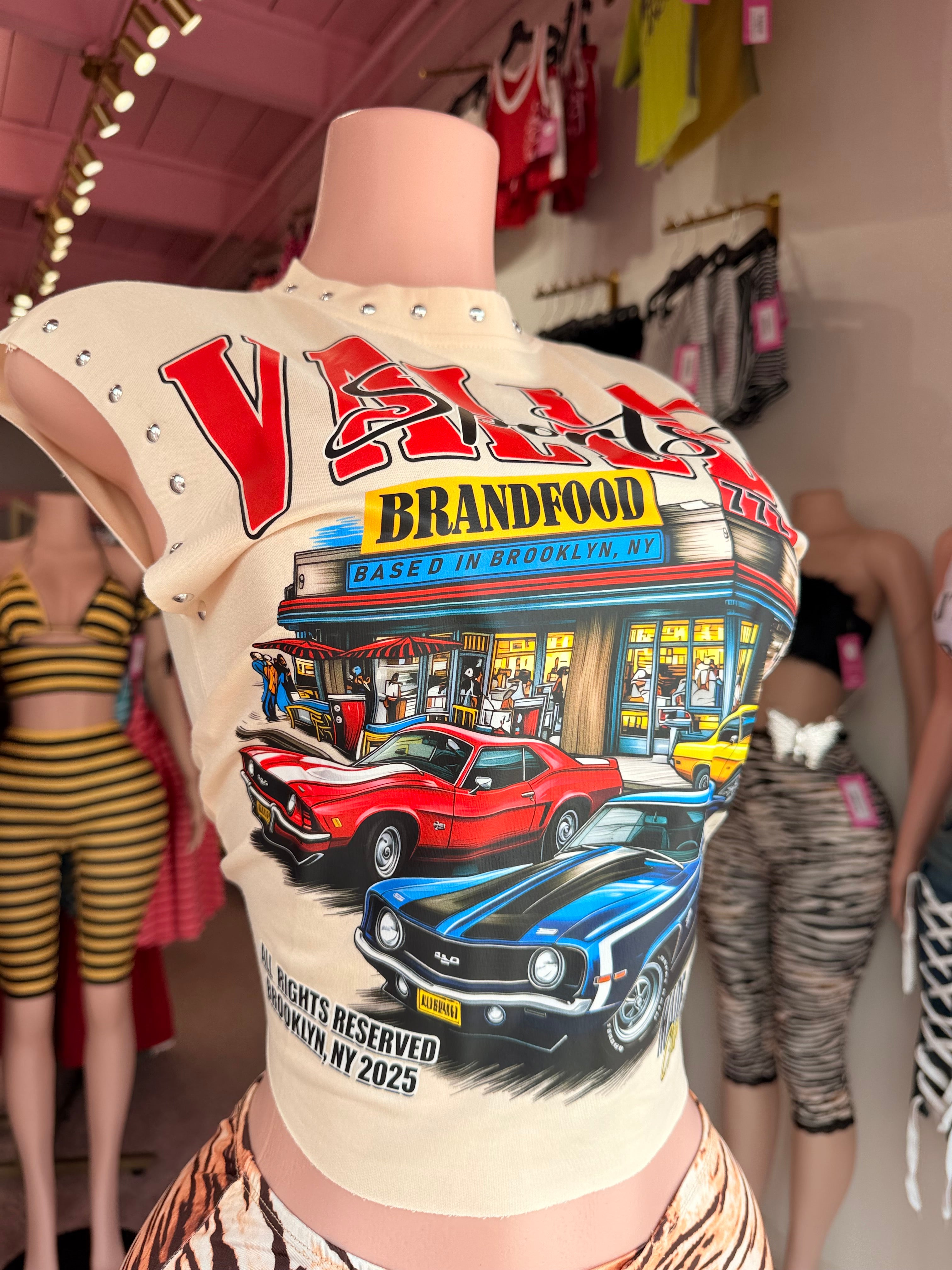 Cruisin’ Through The City Graphic Top Only- Cream Multi