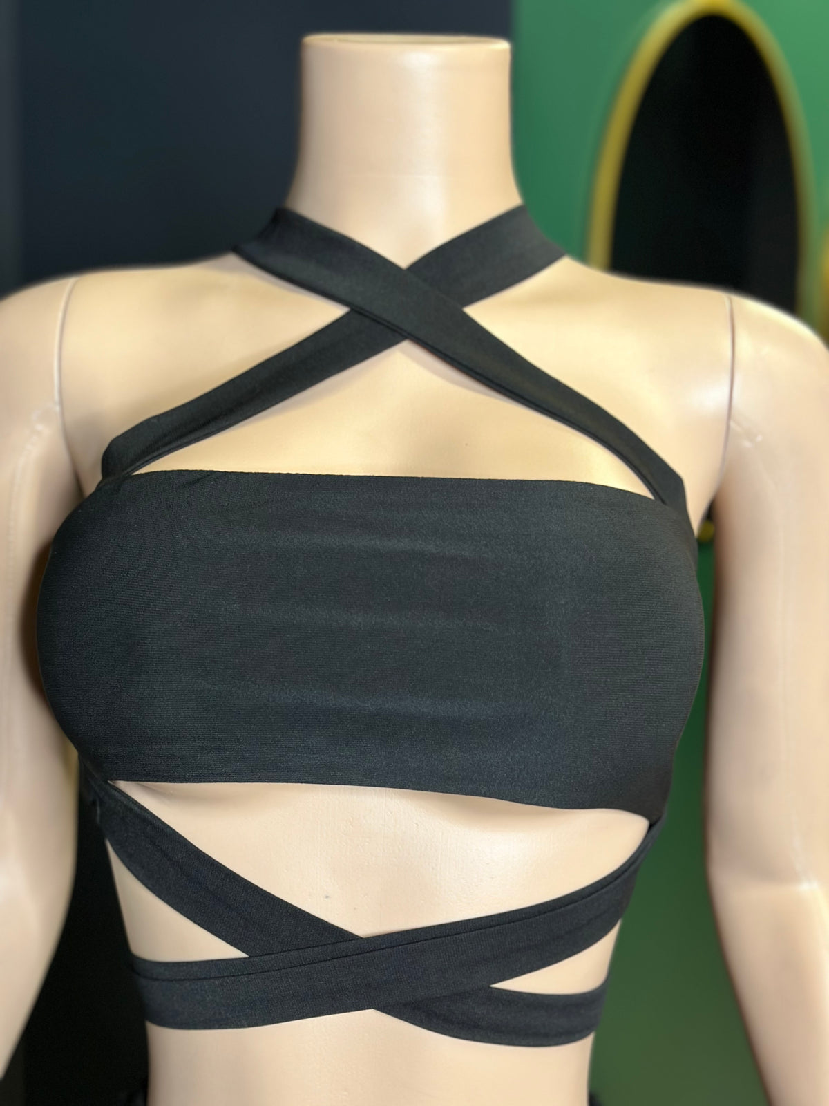 Long Tie Crop Top- Black