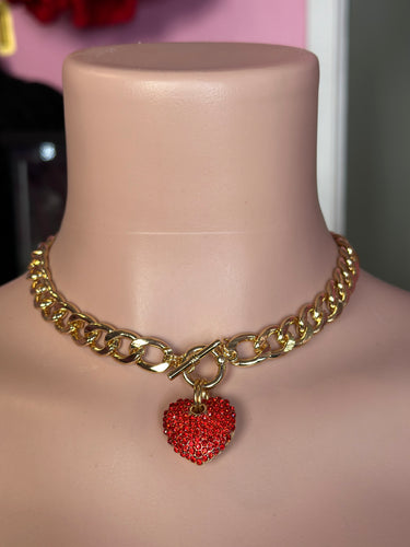 Heart Necklace- Gold/Red