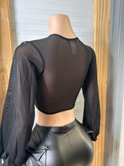Messy Mesh Coverup Top- Black