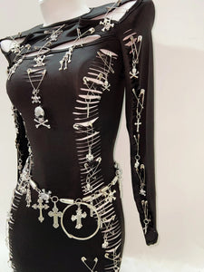 (Pre-Order)Skull & Chains Gothic Dress- Black