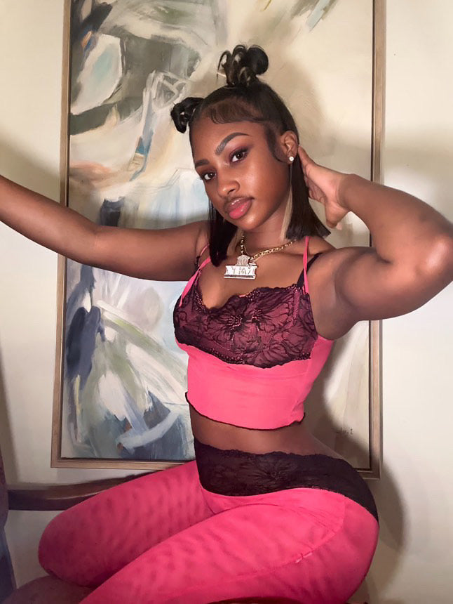 Pinky Lace-Trim Pant Set- Pink