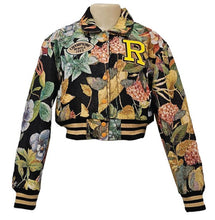 Floral Crop Varsity Tapestry Jacket- Black