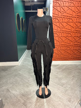 Fran Fringe Pants & Bodysuit Set- Black