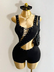 Rebel Energy Lace-Up Romper- Black