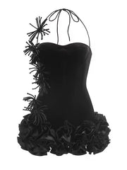 *Pre-Order 10-15 business days then ship* Meet Me At The Party Floral Effect Velvet Mini Dress – Red & Black Options