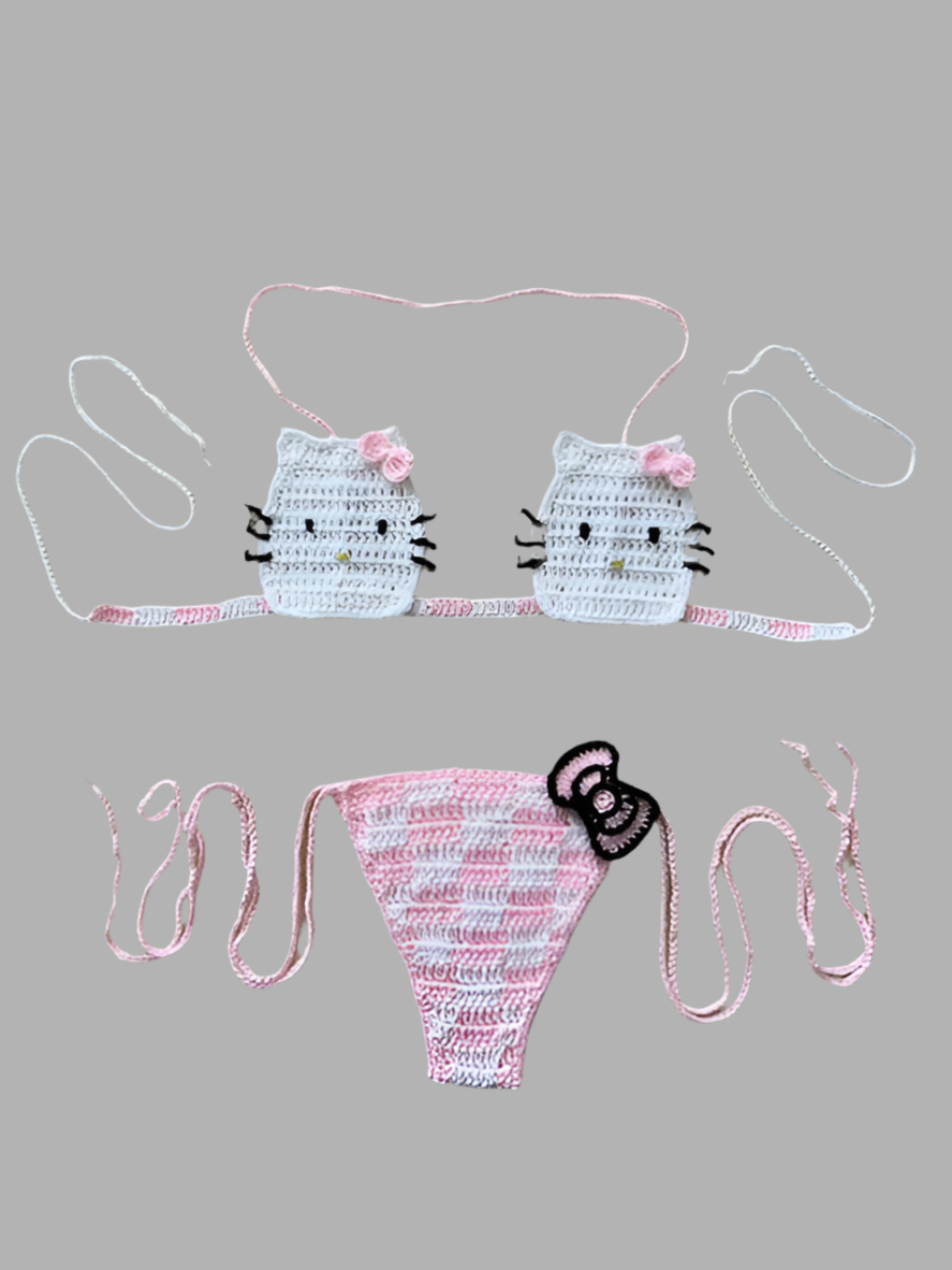 Here Kitty Kitty Bikini Swimsuit Set- Pink