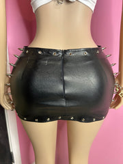 Spikey PU Mini Skirt- Black