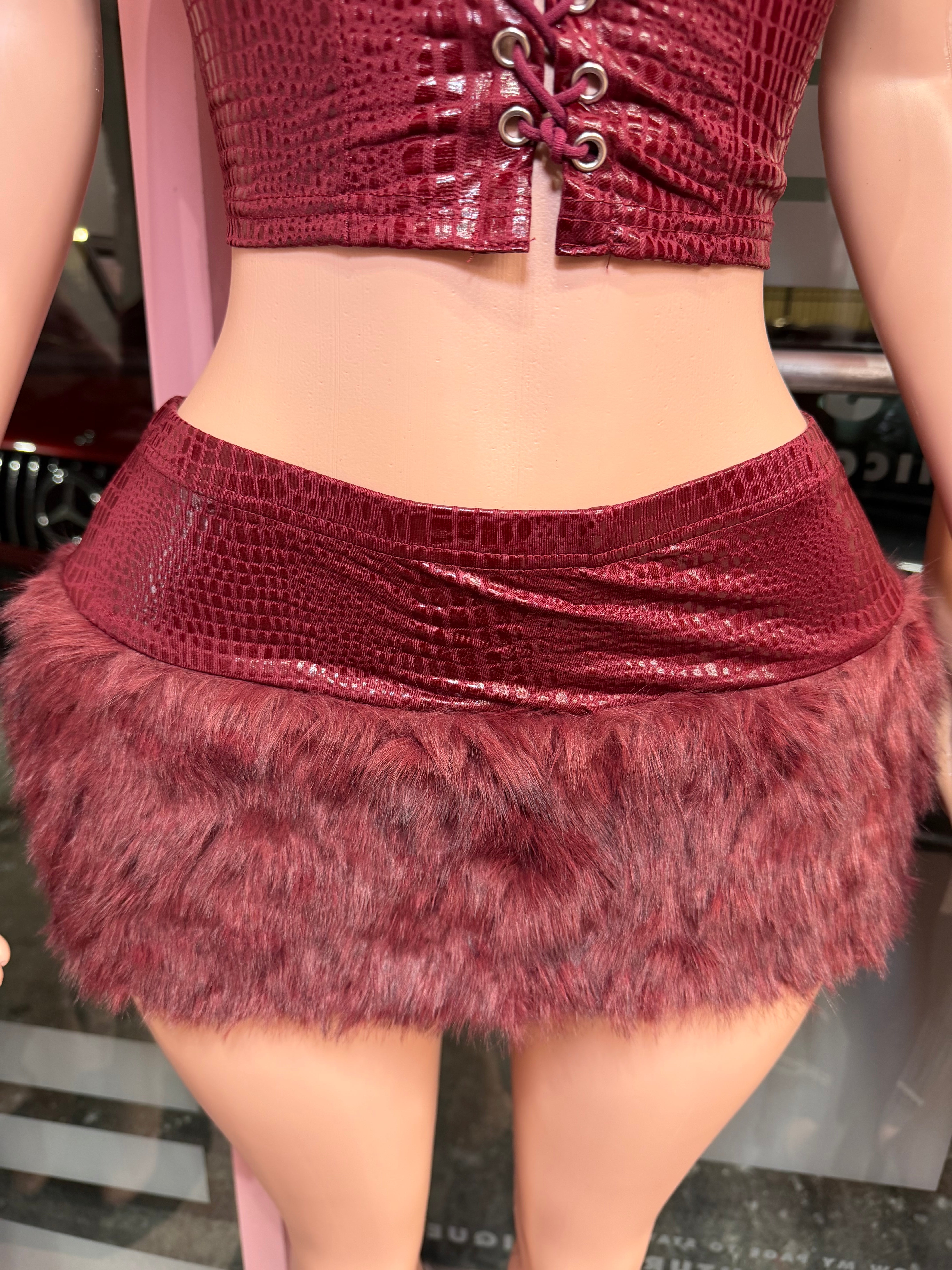 Rich Energy Corset & Fur Mini Skirt Set