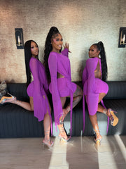 Drip Effect Drape Mini Dress- Purple