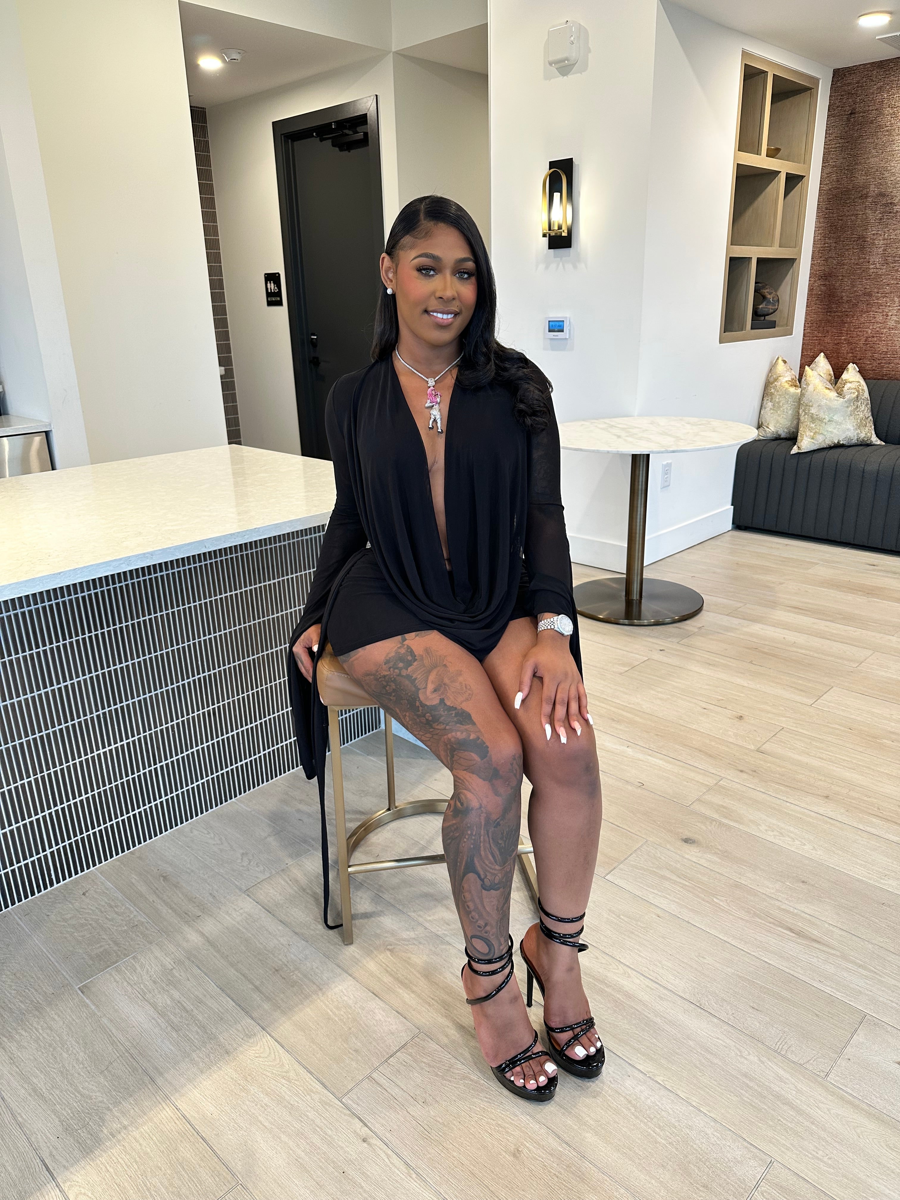 Drip Effect Drape Mini Dress- Black