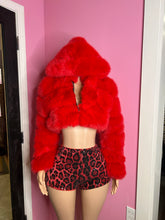 Chic Faux Fur Jacket with Hood – Red