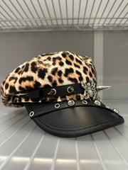 Leopard Print Spike Hat with Silver Accents