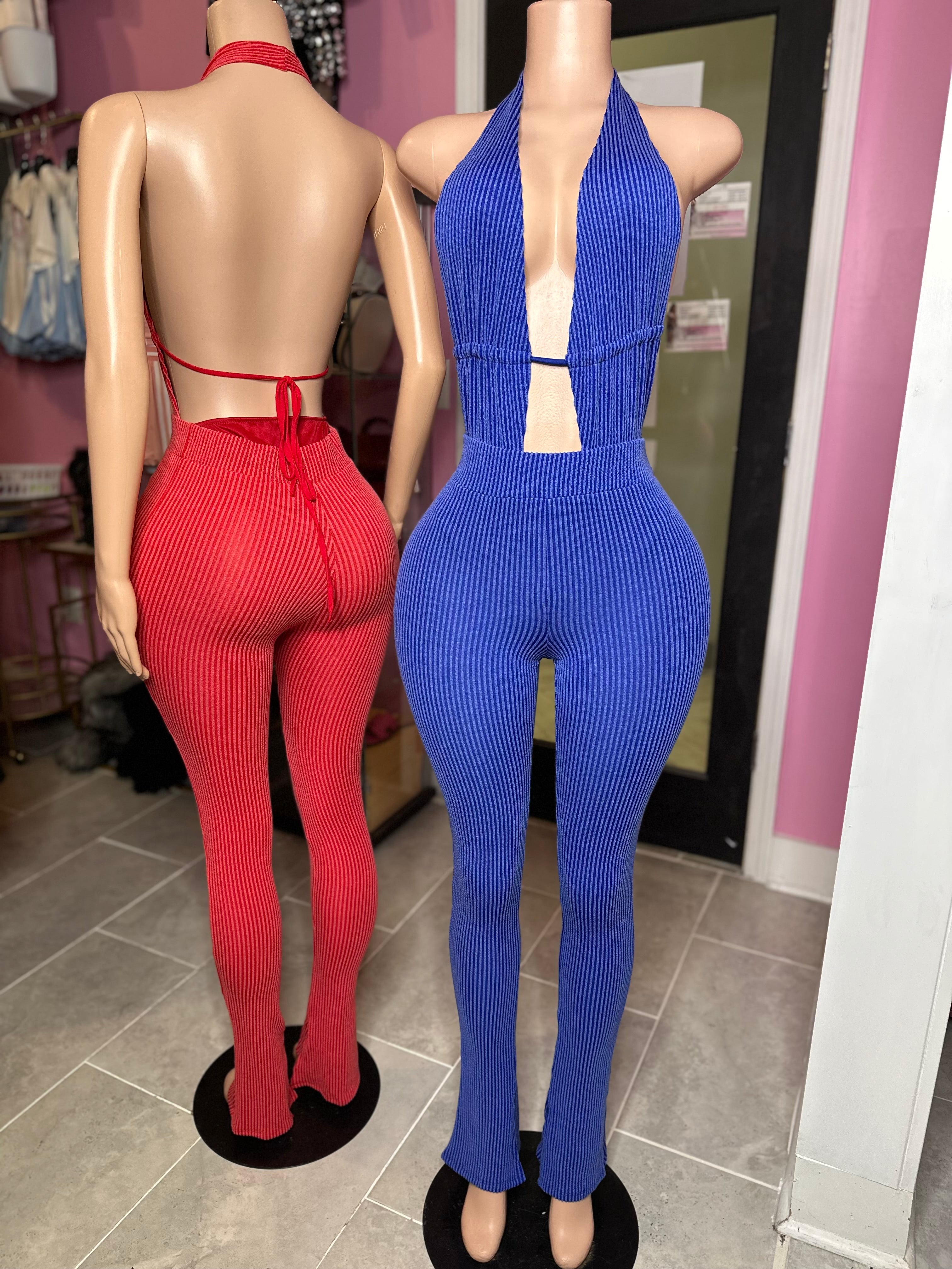 Weekend Lineup Halter Neck Bodysuit Set- Various Colors