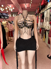 Dark Paradise Beaded Skirt Set- Black