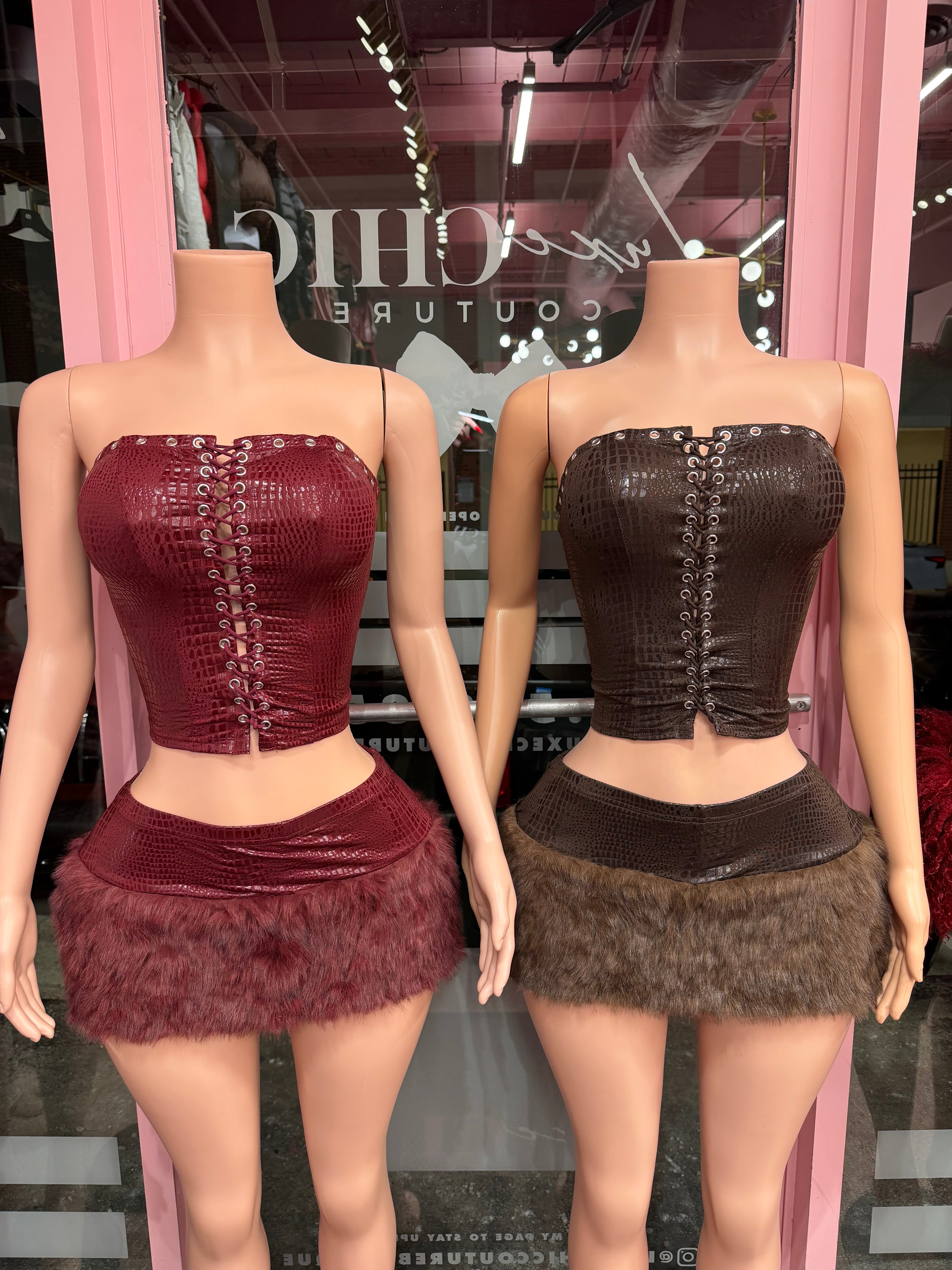 Rich Energy Corset & Fur Mini Skirt Set