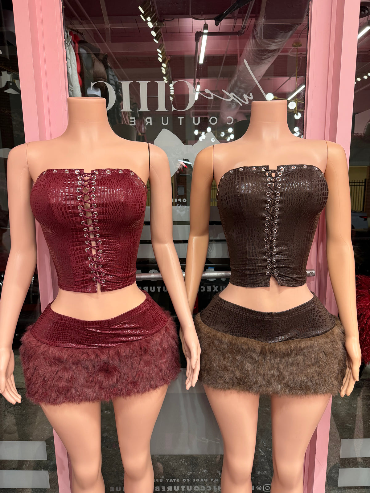 Rich Energy Corset & Fur Mini Skirt Set