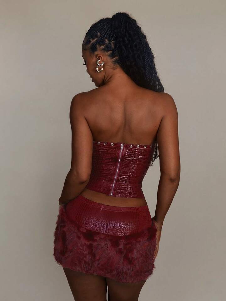 Rich Energy Corset & Fur Mini Skirt Set