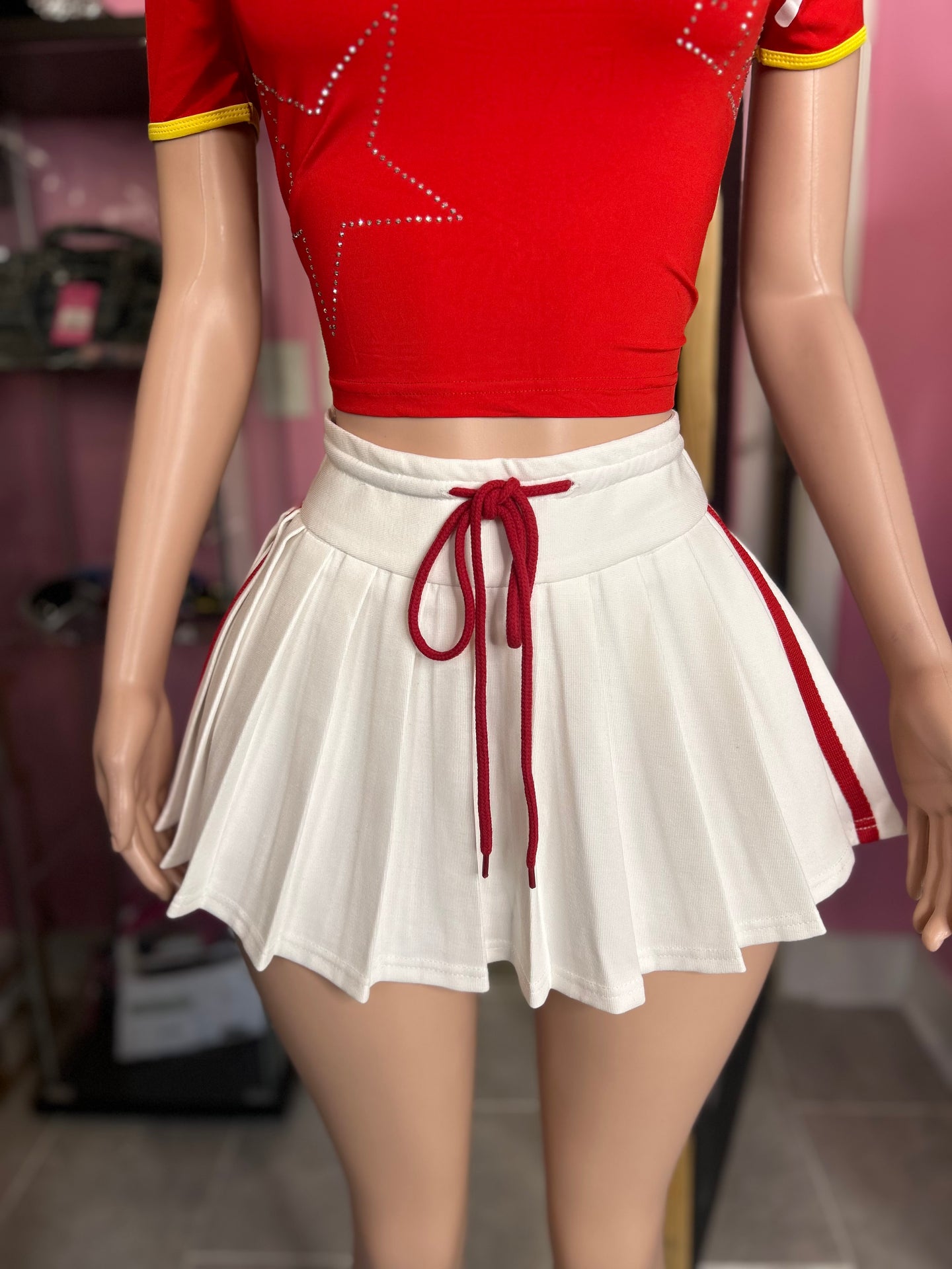 Pop It Girl Tennis Skirt- White/Red