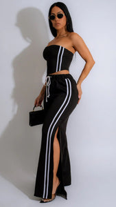 Missed Flights Tube Top & Side Stripe Pant Set- Black