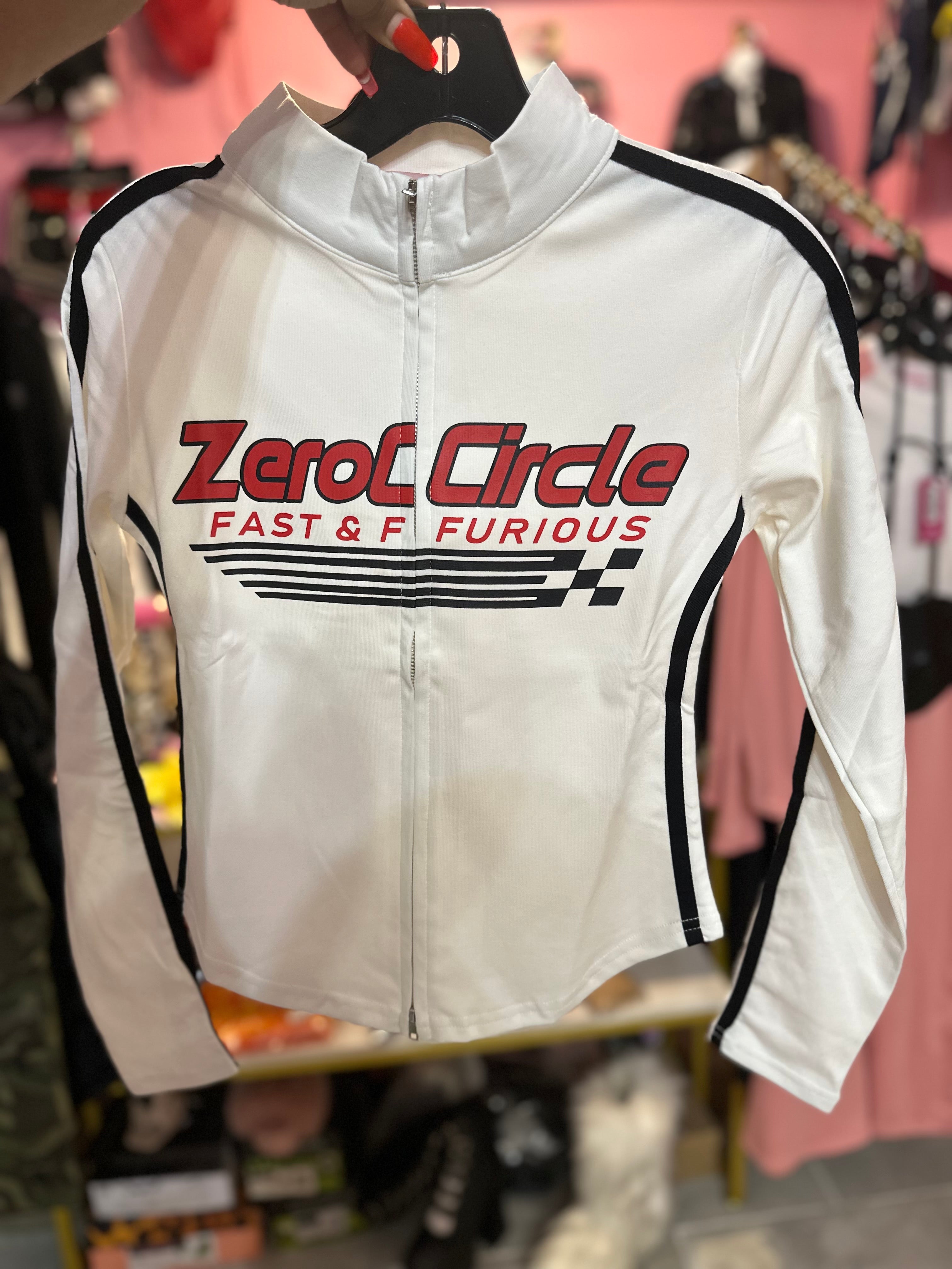 Chic Racer-Style Zero Circle Zip-Up Top Only- Various Colors