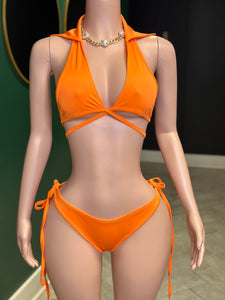 Hot Girl Ish 3pc Bikini & Skirt Set- Orange