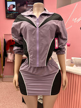 2 Tone Windbreaker Skirt Set- Purple/Blk