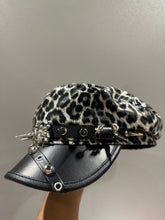 Leopard Print Spike Hat with Silver Accents- Gray