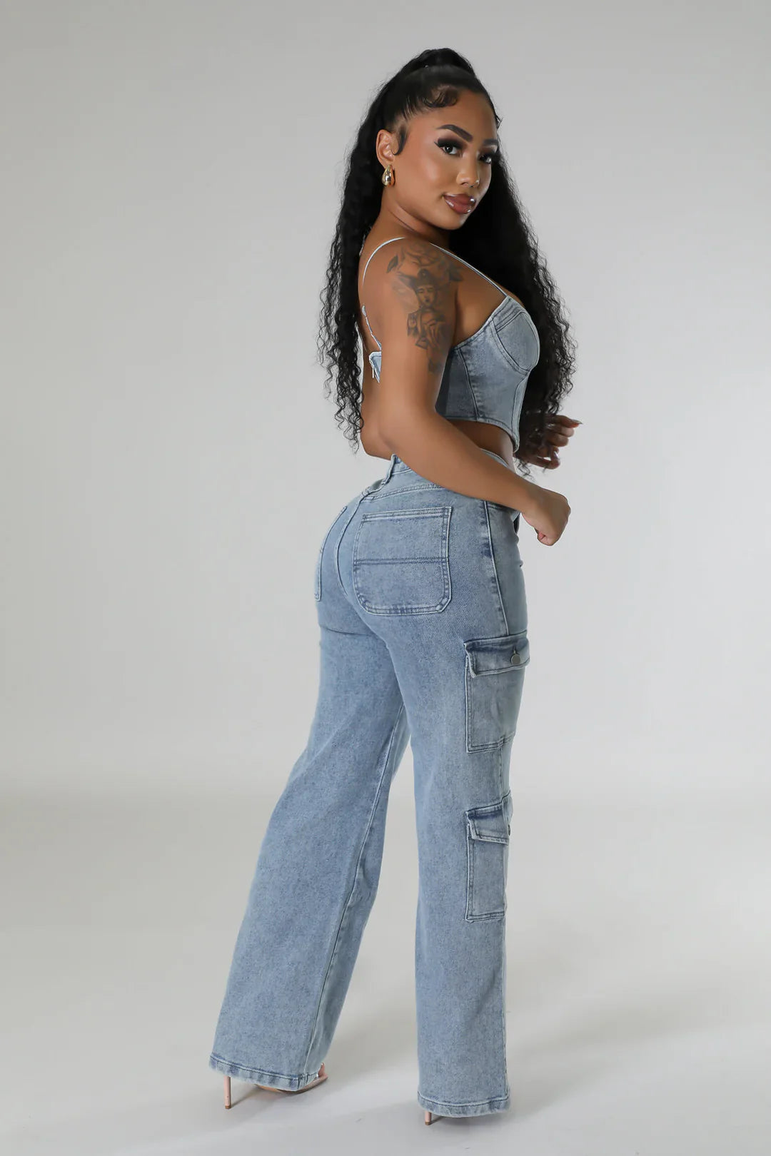Denim Eats Bustier & Cargo Pants Set