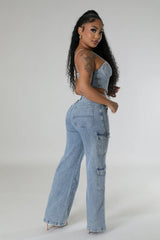 Denim Eats Bustier & Cargo Pants Set