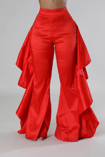 Ruffle Side Bell Bottom Pants- Red