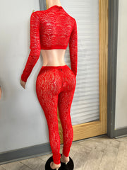 Sweet Memories Lace Legging & Crop Top Set- Red