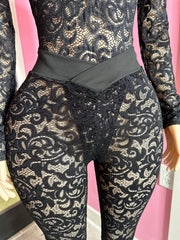 Sensational Wisper Lace Pant Set- Black