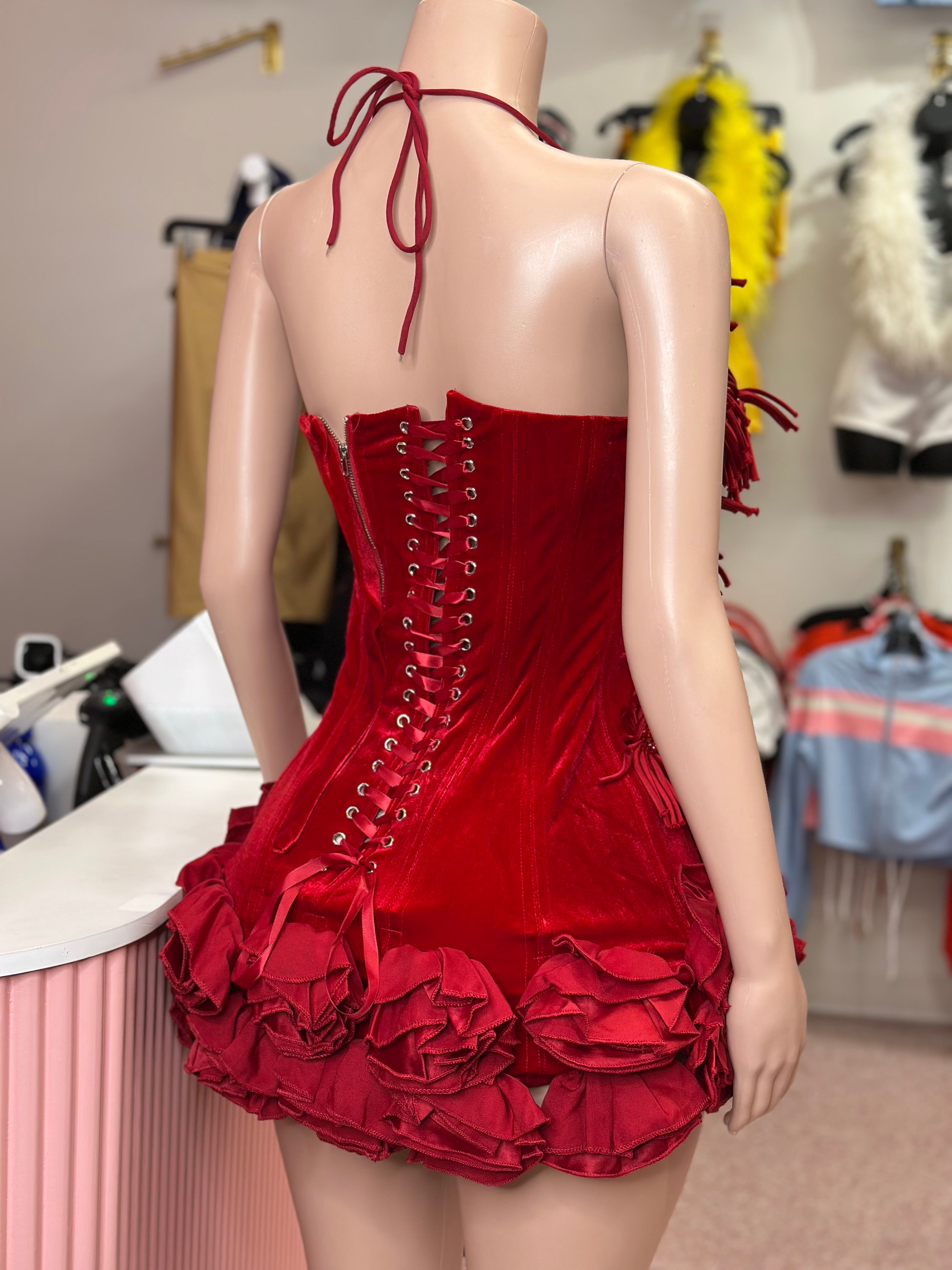 *Pre-Order 10-15 business days then ship* Meet Me At The Party Floral Effect Velvet Mini Dress – Red & Black Options