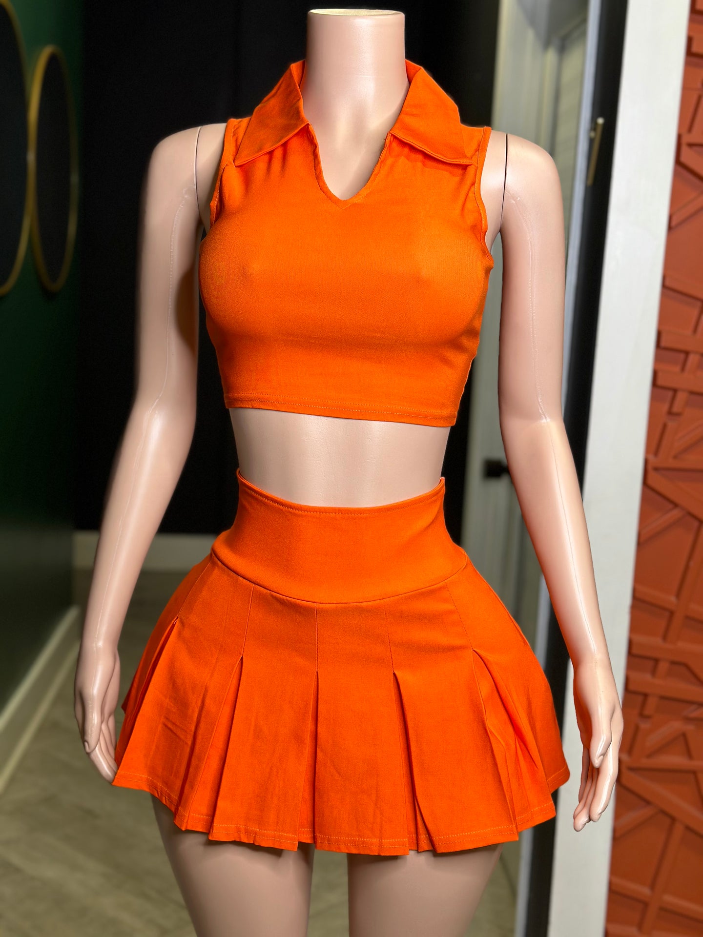 Back Outside Tennis Skirt Set- Orange